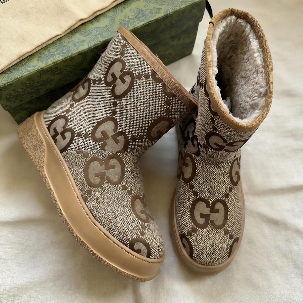 Gucci Wonen's GC Wool Monogram Ankle Boots 'Beige'